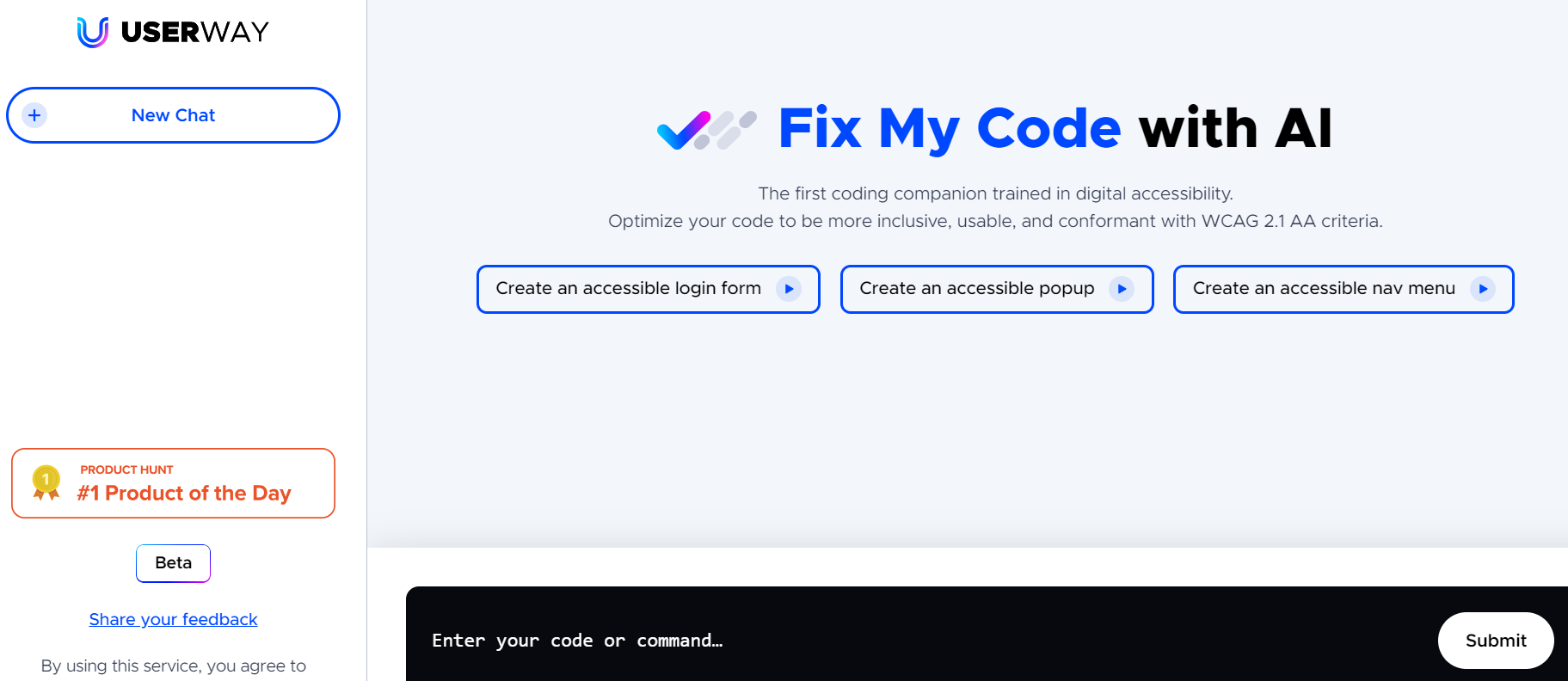 Fix My Code with AI by UserWay is a coding companion trained in digital accessibility.